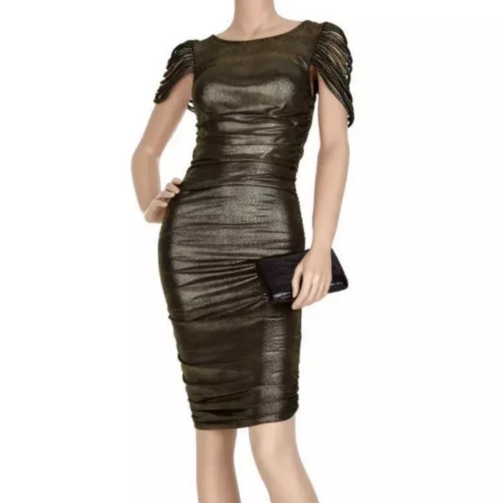 SuperTrash Metallic Black/ Gold Midi Dress - XL